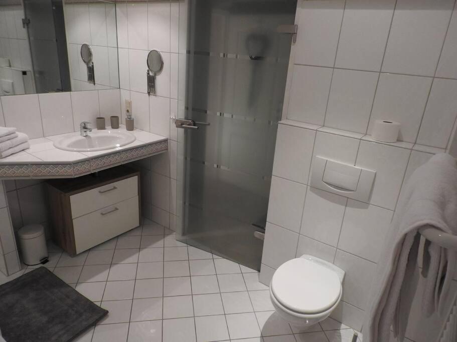 Koupelna v ubytování Schöne gemütliche Ferienwohnung mit Fernblick.
