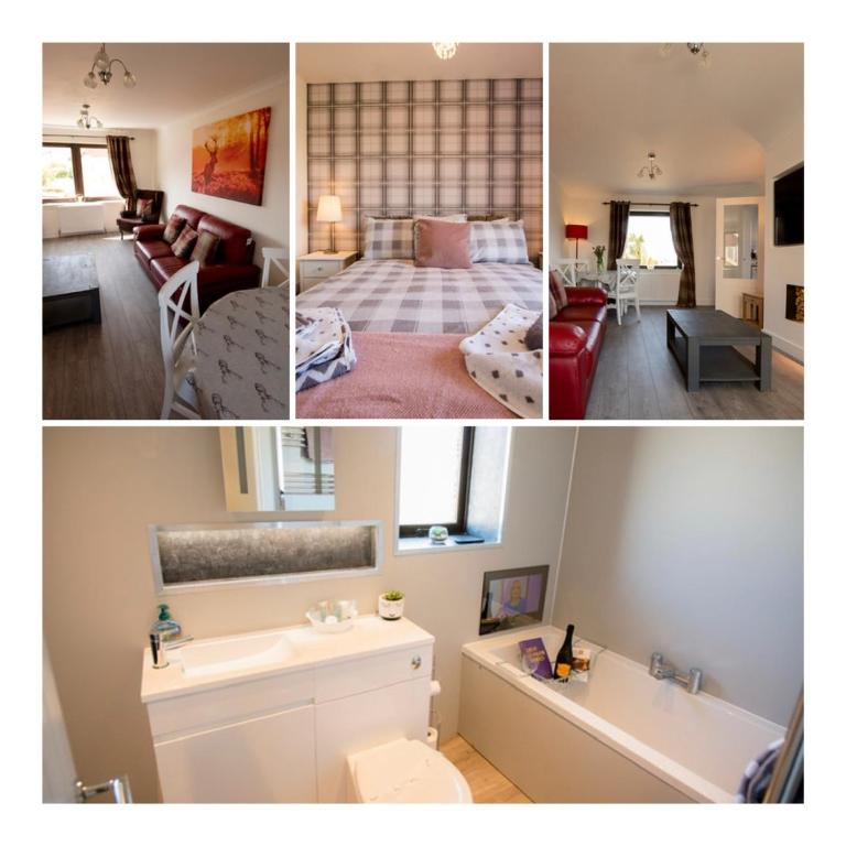 a collage of four pictures of a room at Annie's Corner - Fort William in Caol
