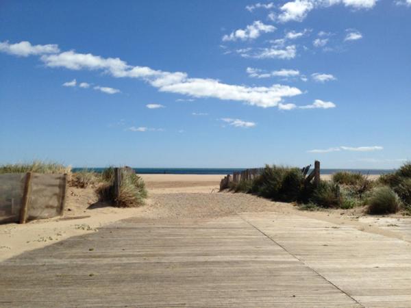 une route au milieu d'une plage de sable dans l'établissement Appartement proche de la plage, à Saint Pierre La Mer