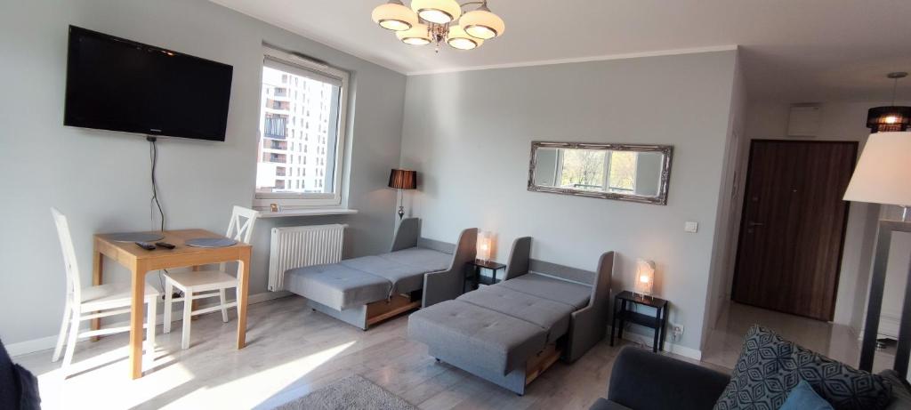 Televízia a/alebo spoločenská miestnosť v ubytovaní Labo Apartment Fort Wola