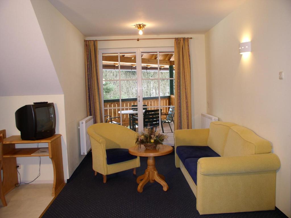 TV a/nebo společenská místnost v ubytování Appartements im Forsthaus