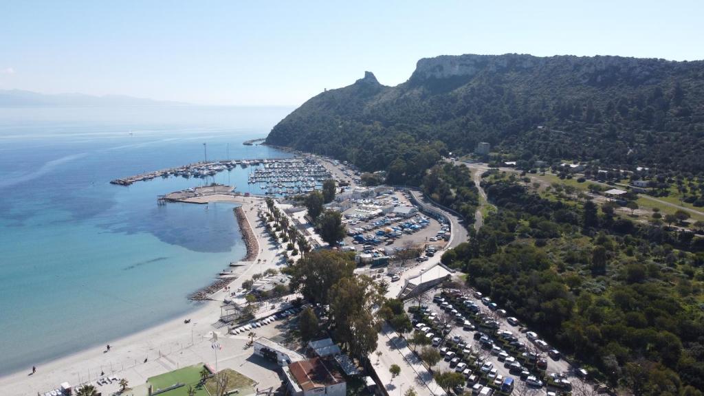 an aerial view of a beach and a harbor at Home Giulia Best Vacation Ever in Cagliari