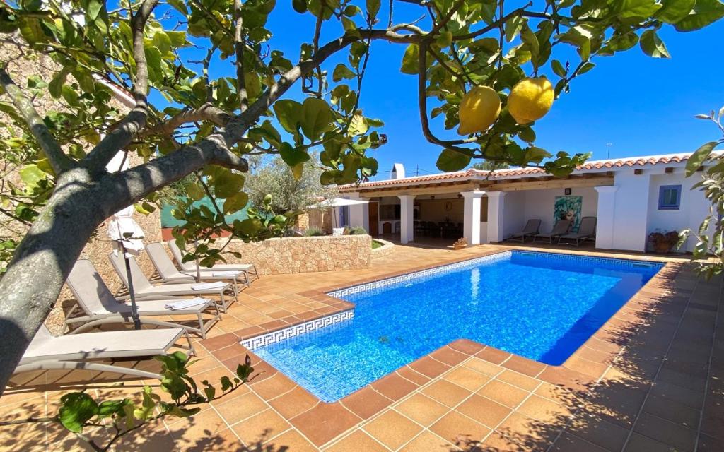 une villa avec une piscine et une maison dans l'établissement Villa PALMERA, à Sant Jordi