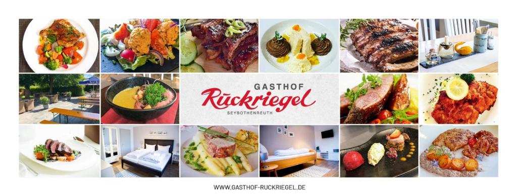 uma colagem de imagens de diferentes tipos de alimentos em Gasthof Ruckriegel em Seybothenreuth