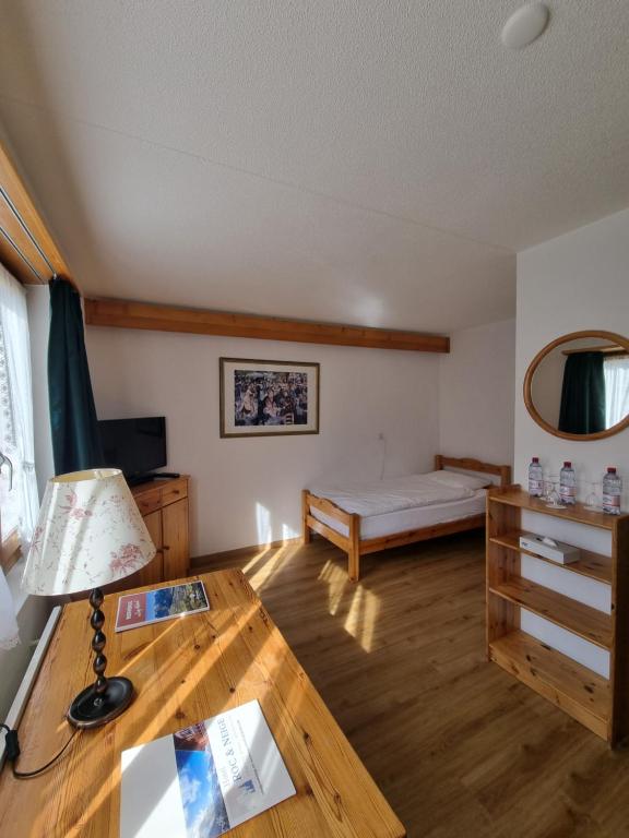 Postel nebo postele na pokoji v ubytování Hotel Roc et Neige