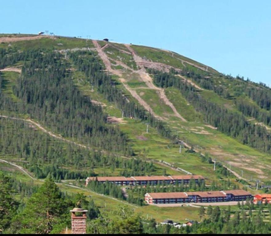 un train du côté d'une montagne dans l'établissement Stöten Mitt Apartment, Sälen, à Sälen