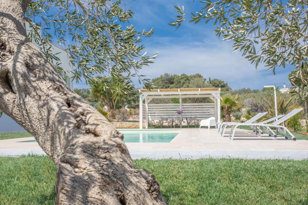 a pool with a gazebo and a tree at Villa Peter in Ostuni