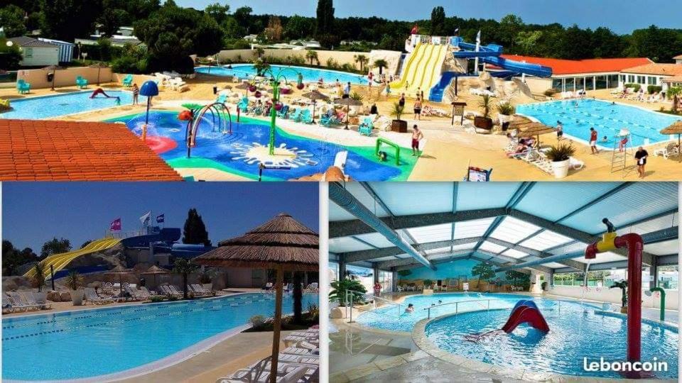 a collage of three pictures of a water park at Camping Siblu les Charmettes la Palmyre in Les Mathes