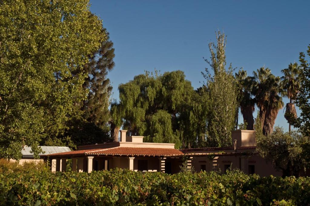 a house with trees and bushes in front of it at Posada Verde Oliva in Maipú