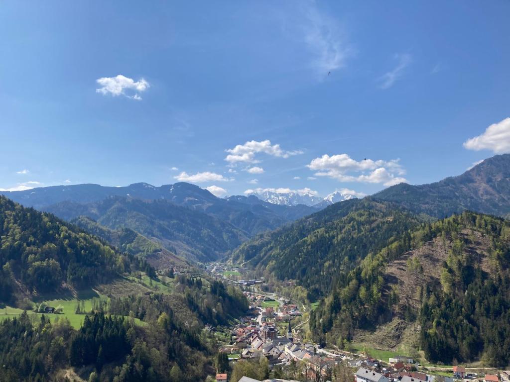 a view of a valley in the mountains at Motel Brunner Apartments & Zimmer in Bad Eisenkappel