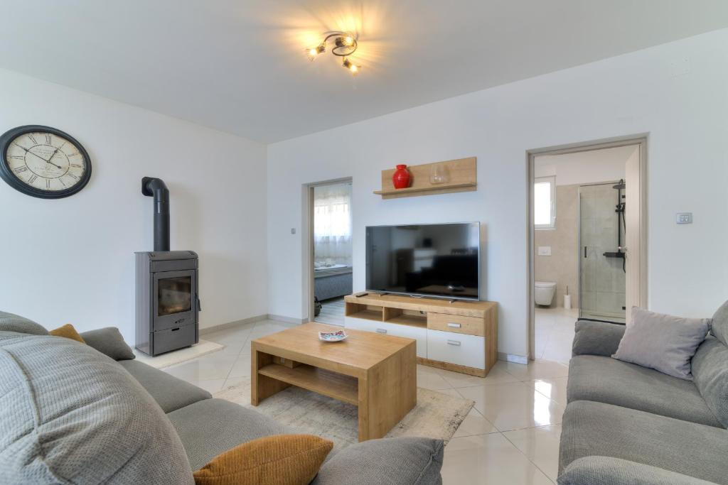 Televízia a/alebo spoločenská miestnosť v ubytovaní Apartment Luka