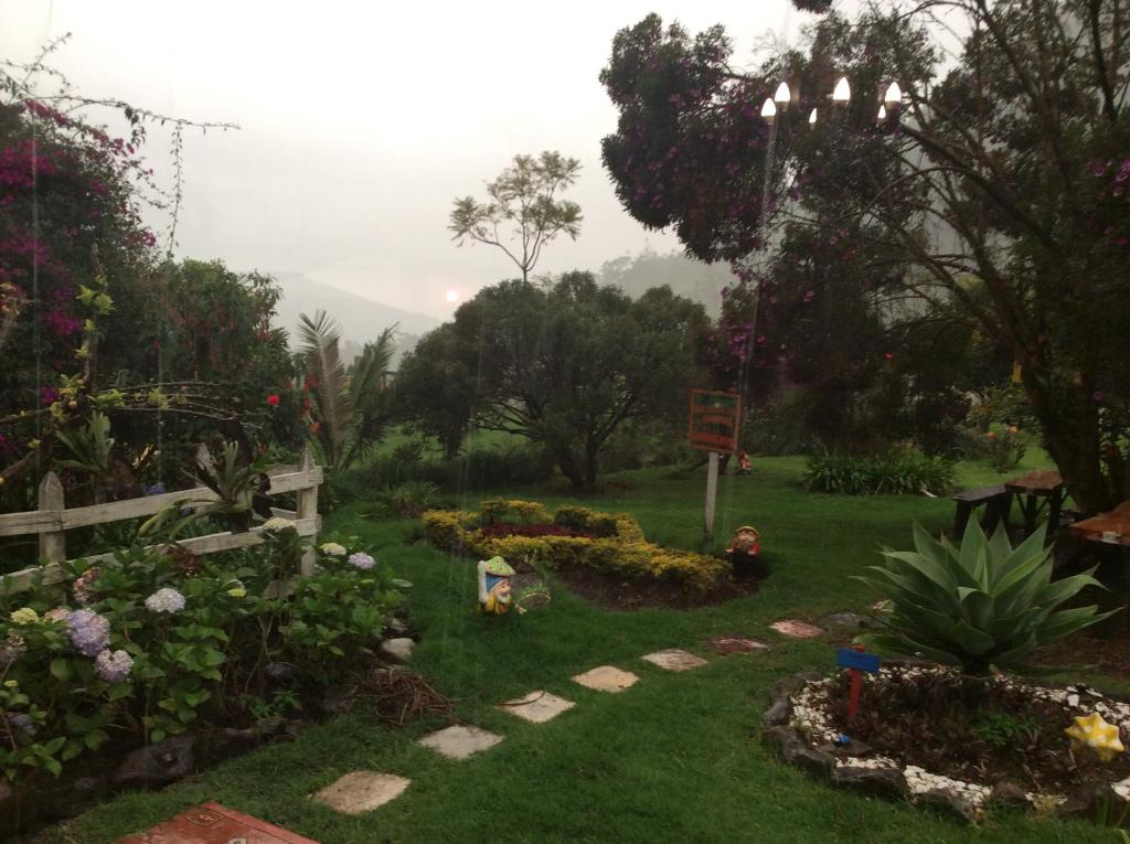 a garden with flowers and plants in the grass at Palmas de Cocora in Salento