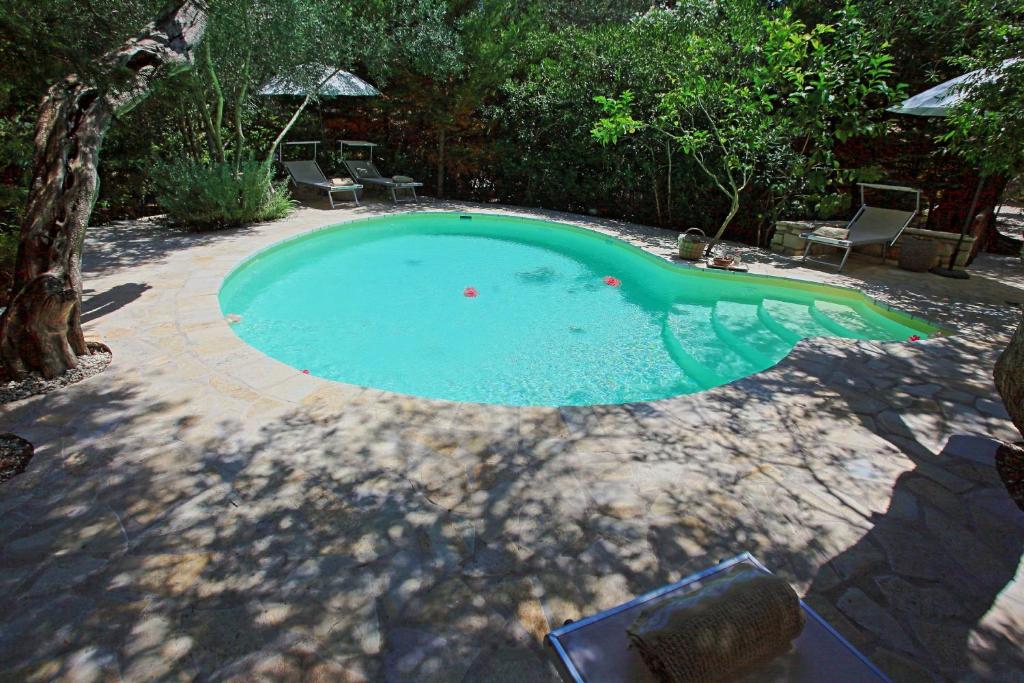 a small swimming pool in a yard at Kitrini Luxury Cottage in Zenempisátika