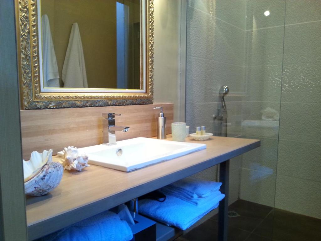 a bathroom with a sink and a glass shower at Les Chambres de l'Abbaye in Marseille