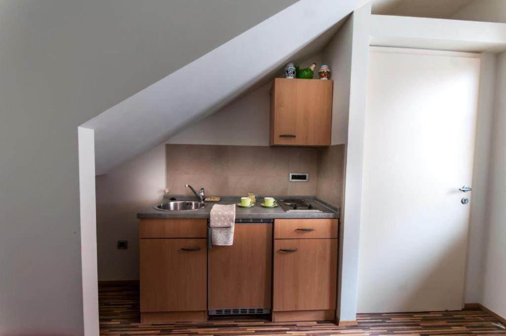 Kuchyň nebo kuchyňský kout v ubytování CUBE central rooms for 2