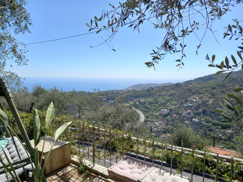 a view from the garden of a house with a view of the ocean at La casa di Elda in Sanremo
