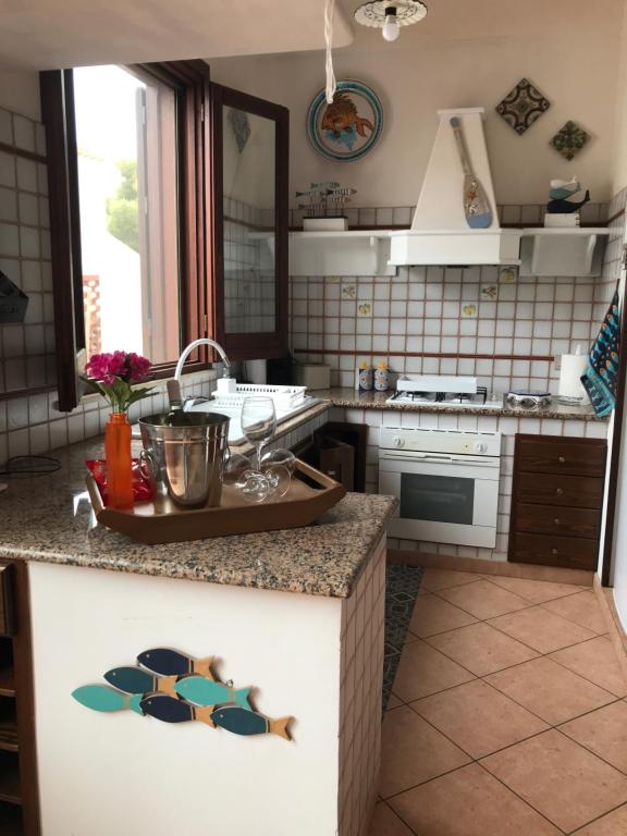 聖維托羅卡波的住宿－VILLA CORALLINA，厨房配有水槽和台面