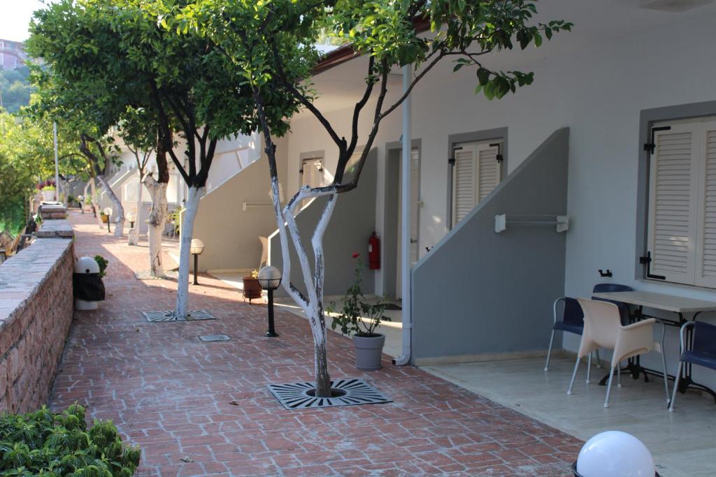 帕爾加的住宿－Milto's Studios，庭院配有桌椅和树木