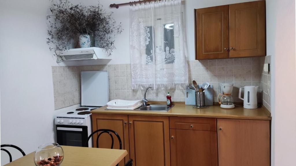 Kuchyň nebo kuchyňský kout v ubytování Mirsini Apartments