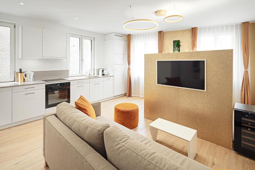 Kuchyň nebo kuchyňský kout v ubytování EH Apartments Merkur