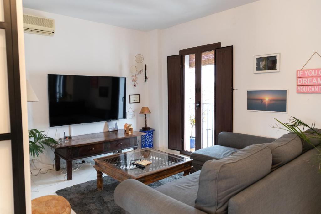 Televízia a/alebo spoločenská miestnosť v ubytovaní Apartamento Arkadio