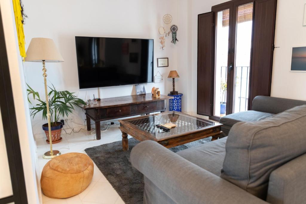 Televízia a/alebo spoločenská miestnosť v ubytovaní Apartamento Arkadio