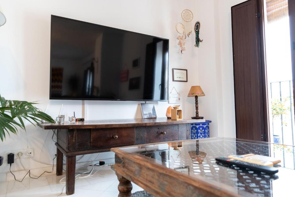 Televízia a/alebo spoločenská miestnosť v ubytovaní Apartamento Arkadio