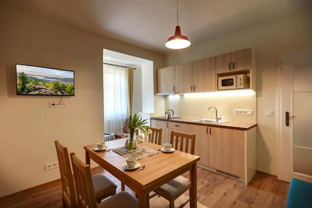 Kuchyň nebo kuchyňský kout v ubytování Apartmány Tatra