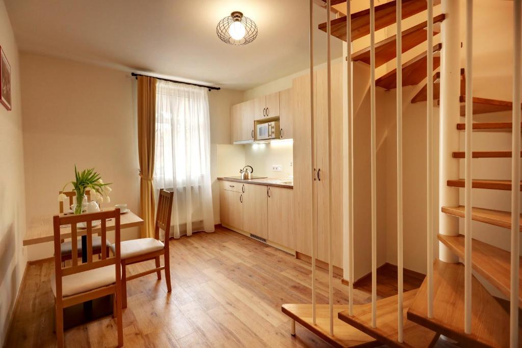 Kuchyň nebo kuchyňský kout v ubytování Apartmány Tatra