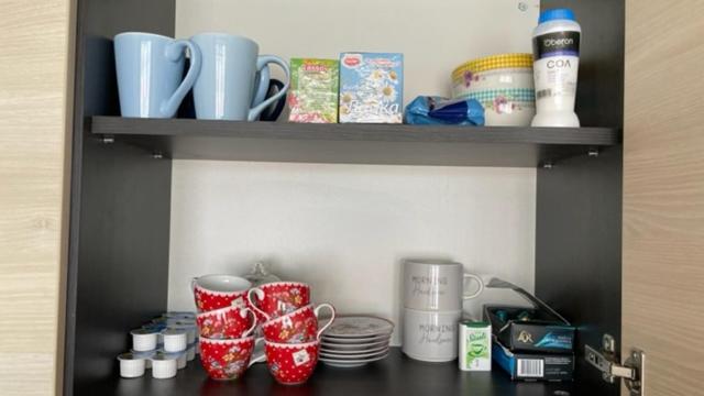 Coffee and tea making facilities at SUMMER BREEZE 406 Studio Sunny Beach