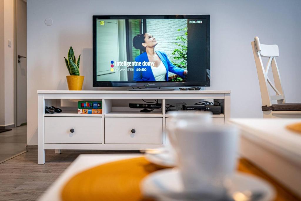 Televízia a/alebo spoločenská miestnosť v ubytovaní Apartamenty Ustronne Liściasta
