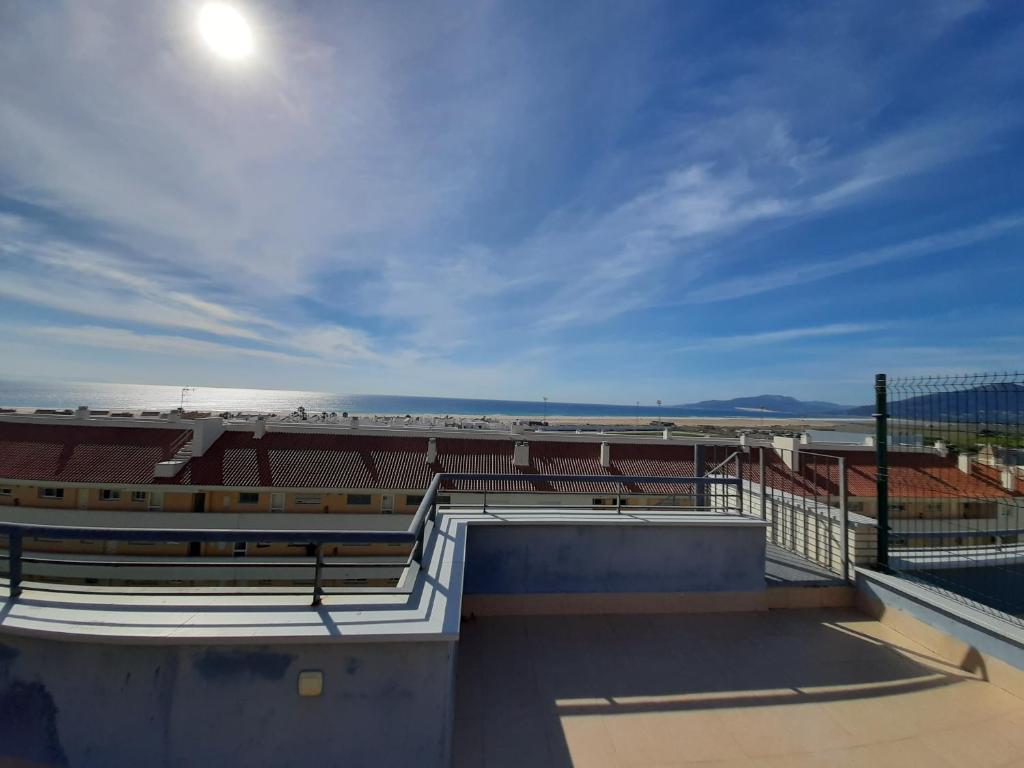 a view of a baseball stadium with bleachers at Penthouse Tarifa with Sea Views in Tarifa