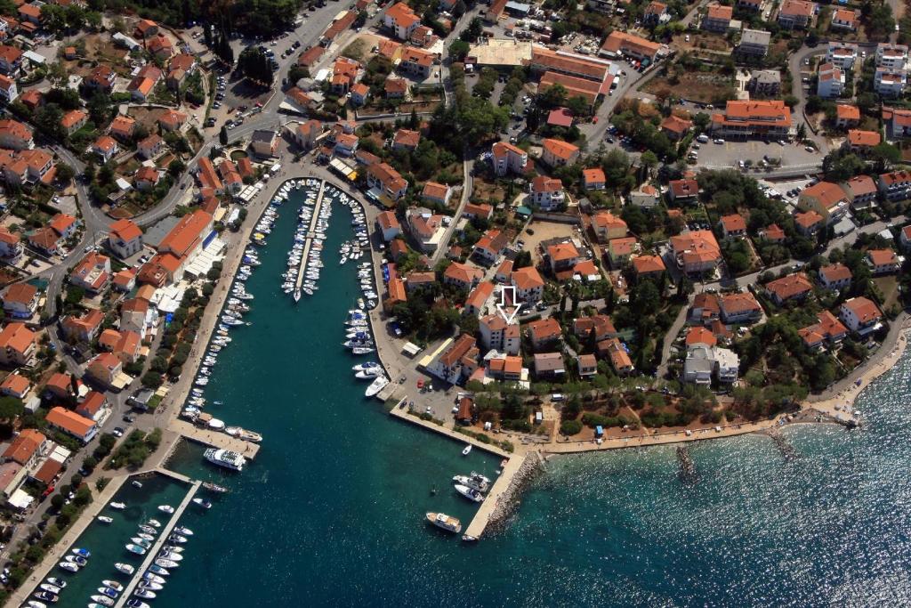 an aerial view of a harbor with boats in the water at Apartment Franjo in Malinska