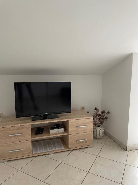 Televízia a/alebo spoločenská miestnosť v ubytovaní Apartmani Mario Biograd na Moru