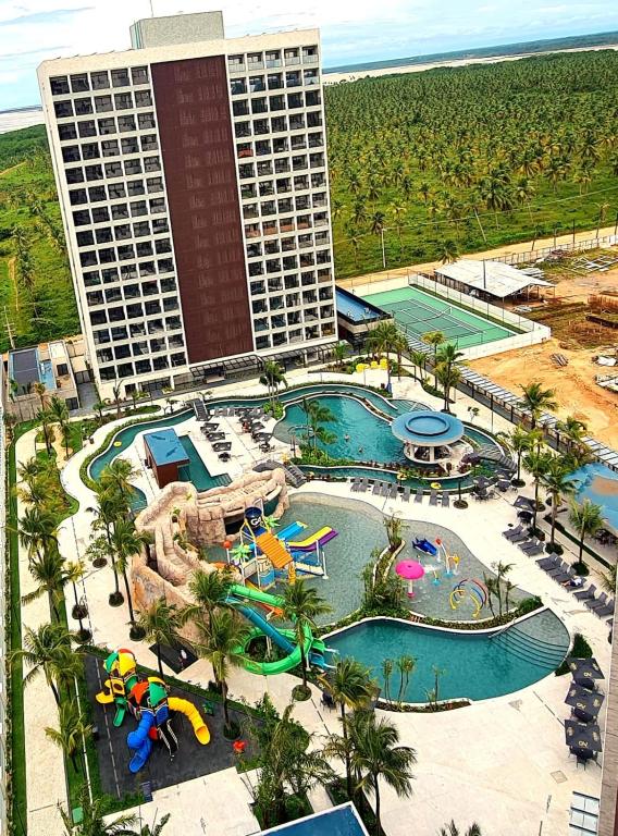 an aerial view of a water park in front of a hotel at Salinas Premium Resort in Salinópolis
