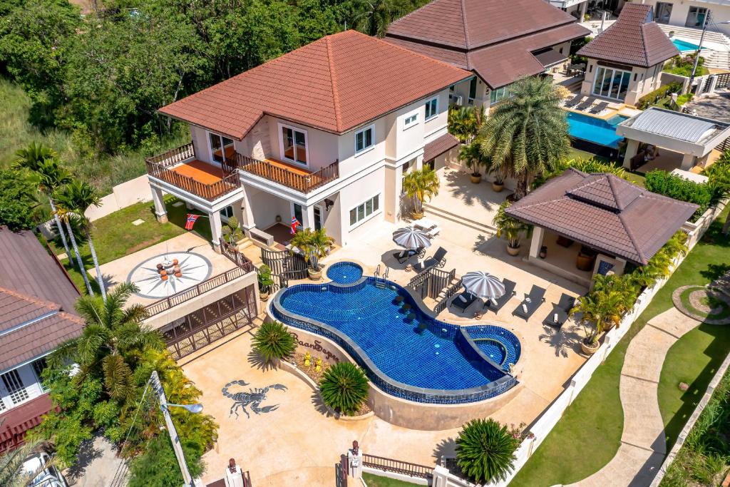 an aerial view of a house with a swimming pool at 5 Bedroom Pool Villa Close To Town H5 in Hua Hin