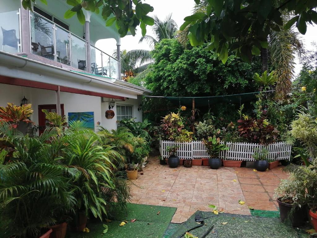 a garden in front of a house with plants at Creole Cottage Homestay in Mahe