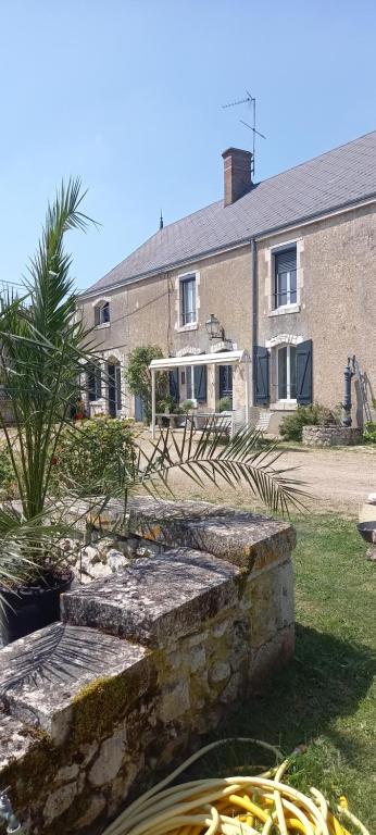 une maison avec un mur en pierre devant elle dans l'établissement La Maison Josnes de Mady, à Josnes