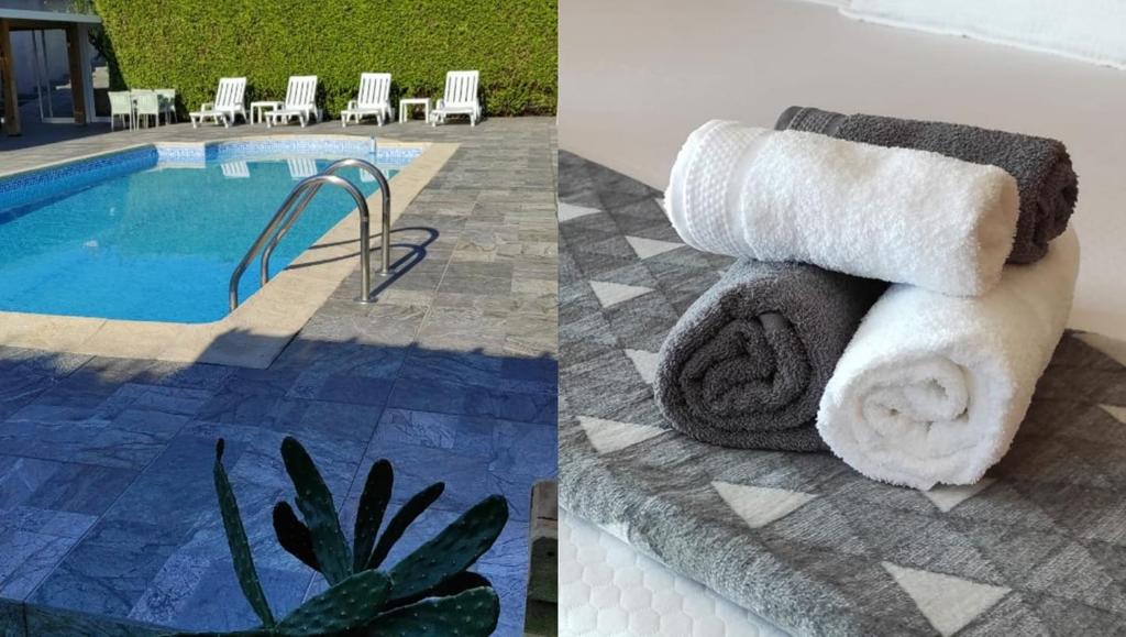 dos fotos de toallas junto a una piscina en BIG DREAMS Al en Vila do Conde