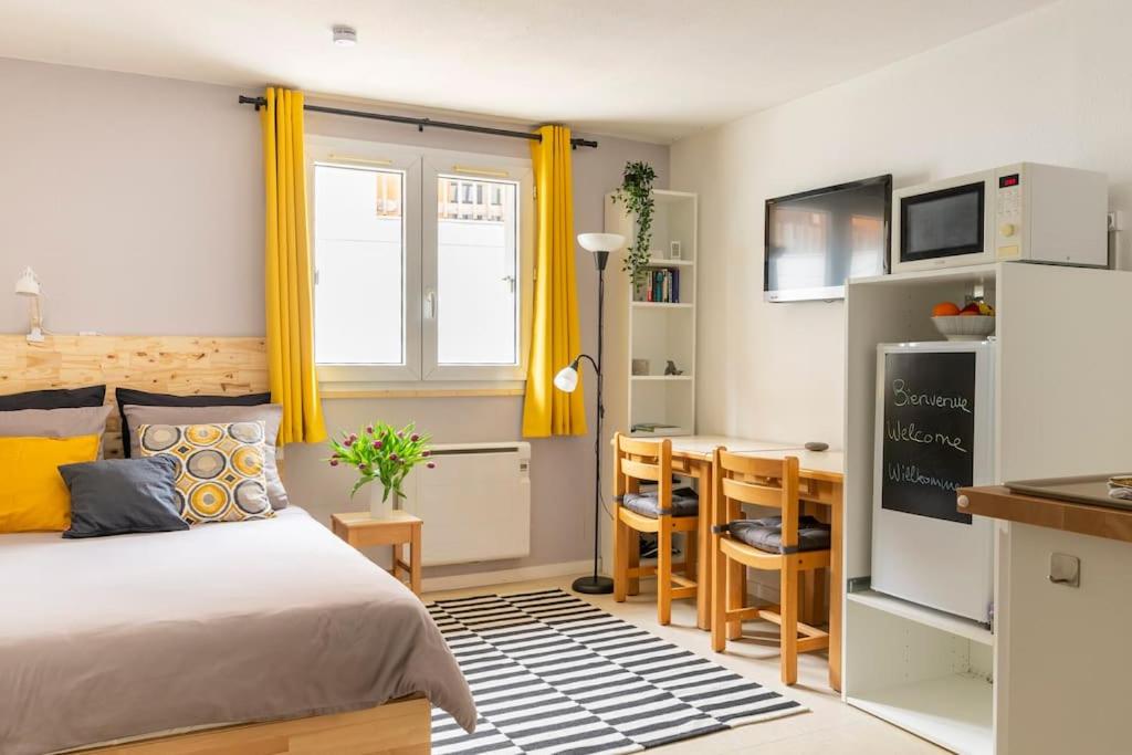 Ce petit appartement comprend un lit et une cuisine. dans l'établissement Anthoard, à Grenoble