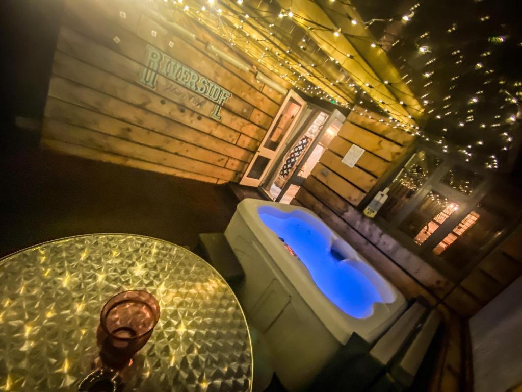 an overhead view of a table and a tub at The Terrace at Riverside Suites in Bridgnorth