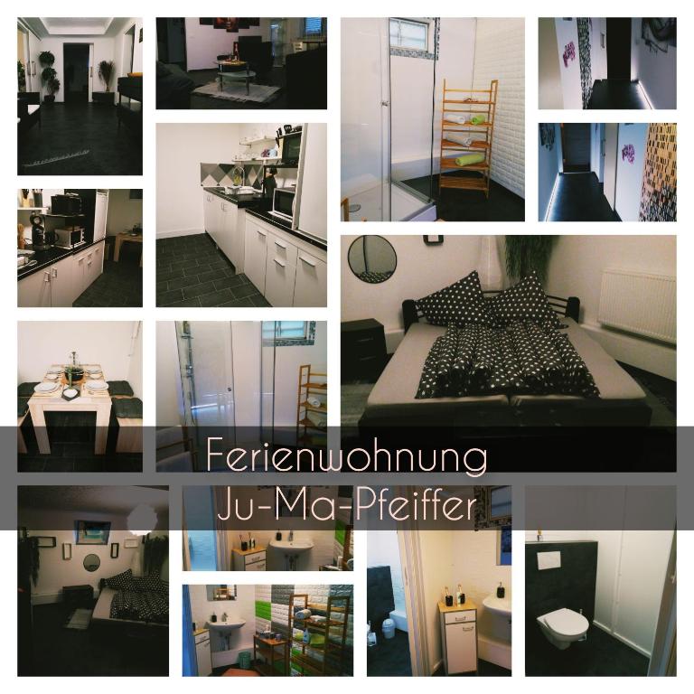 a collage of pictures of a kitchen and a room at Ju-Ma-Pfeiffers-FeWo in Dobel