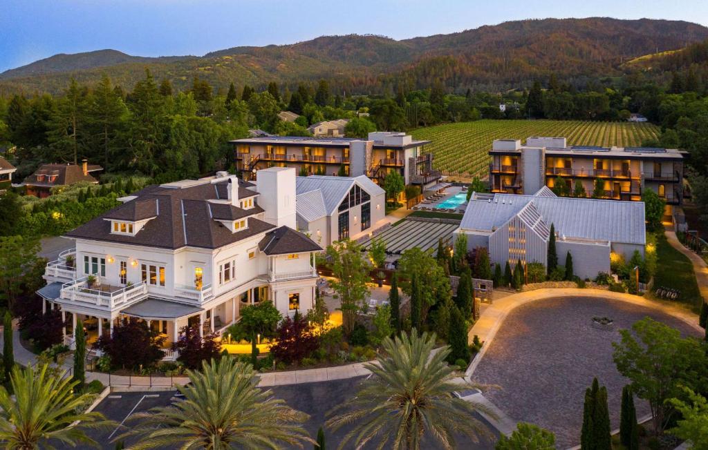 an aerial view of a mansion with a resort at Alila Napa Valley in St. Helena