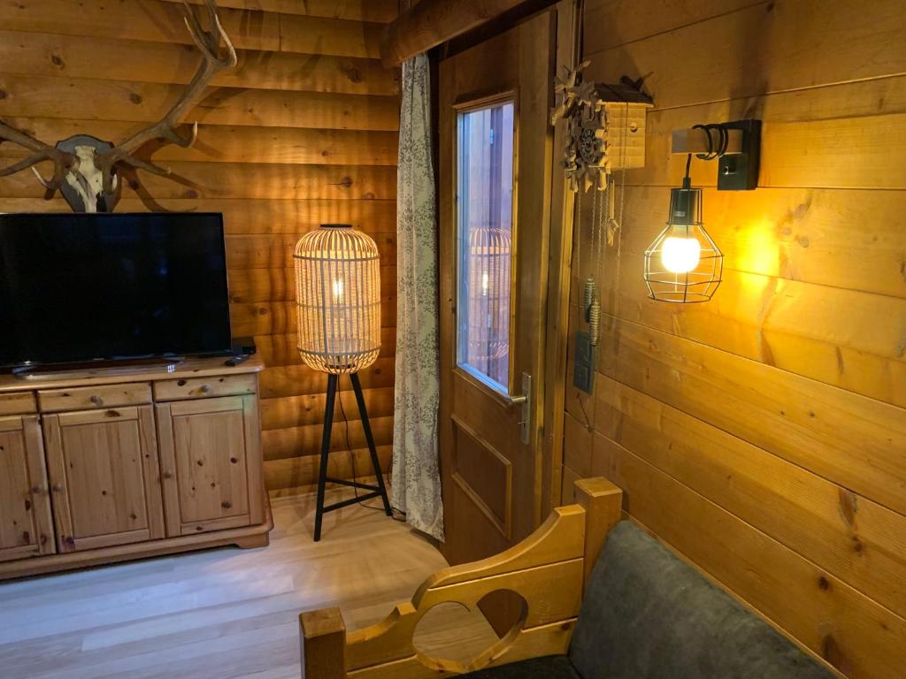 TV a/nebo společenská místnost v ubytování Ferienwohnungen im Blockhaus Metzler