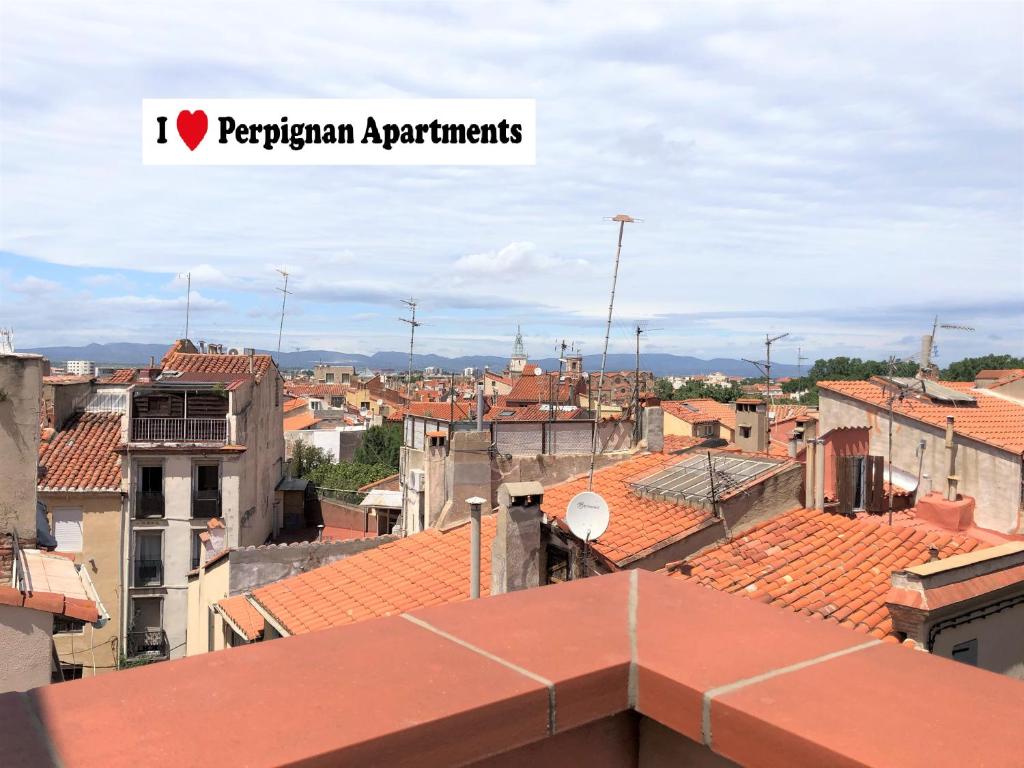Blick auf eine Stadt vom Dach eines Gebäudes in der Unterkunft I Love Perpignan Duplex Terrasse in Perpignan