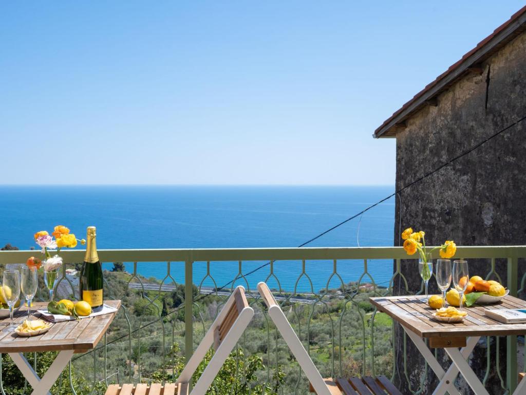 a table and chairs on a balcony with a view of the ocean at Holiday Home Francesca - SLR212 by Interhome in Cipressa