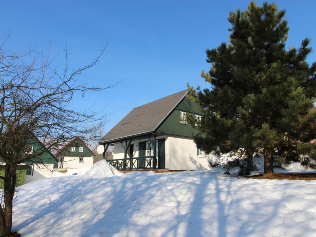 ein Haus mit einem Weihnachtsbaum im Schnee in der Unterkunft Holiday Home Holiday Hill 38 by Interhome in Lauterwasser