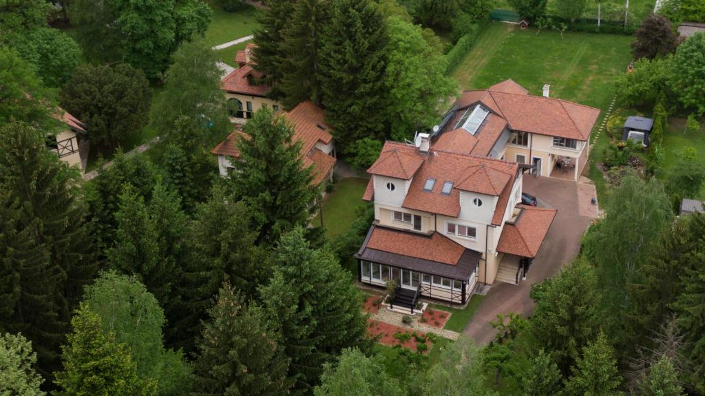 an aerial view of a large house with red roofs at Great Lane house in Sarajevo