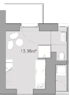 The floor plan of LK43-lodging city-apartments, kontaktlos mit Self Check-In