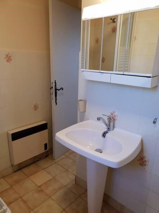 a bathroom with a white sink and a mirror at Résidence Lou Cigaloun - ANA LOCATION in Gréoux-les-Bains